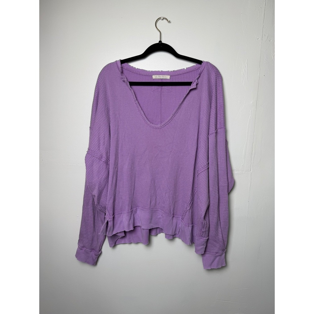WetheFree Buttercup Thermal Distressed Neck Oversized LS top Purple Color Size L